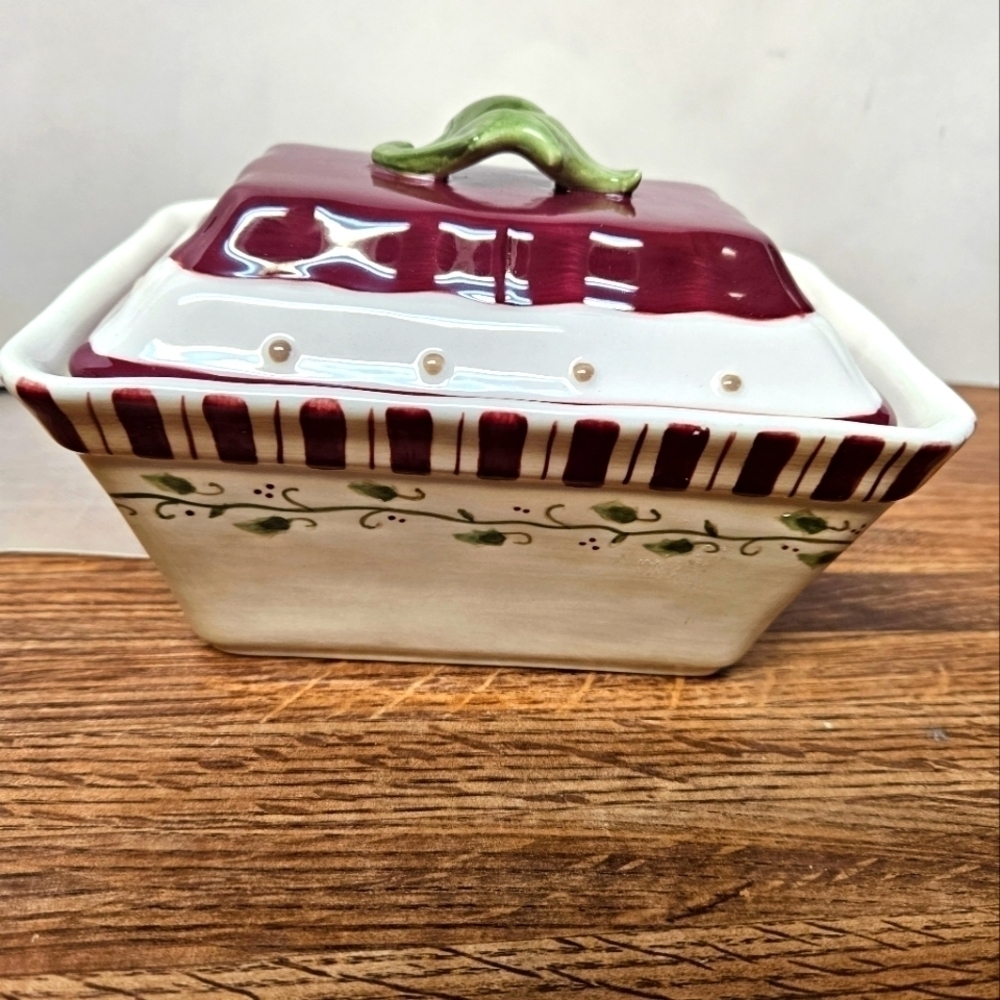 Vintage Handpainted Serving Dish with Lid Pottery